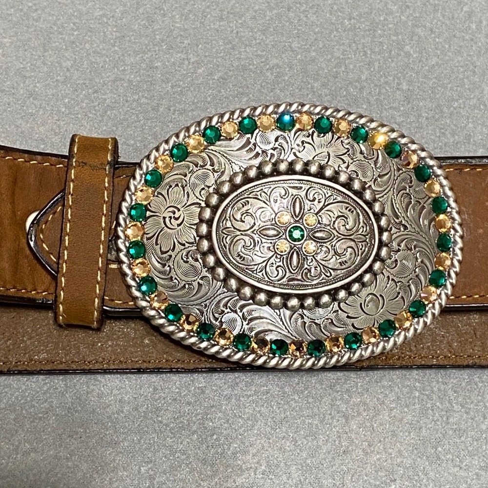 Nocona Belt Co Womens Brown Leather Western Rhinestone Concho Belt M N3411844